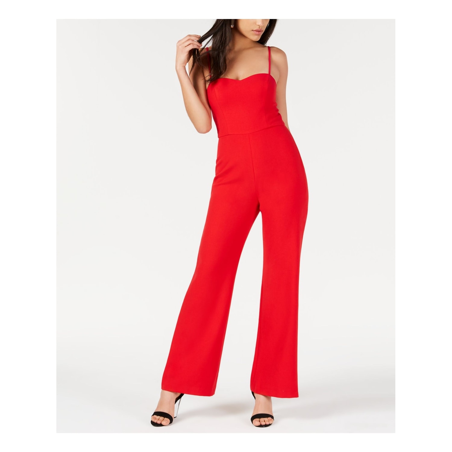 red spaghetti strap jumpsuit