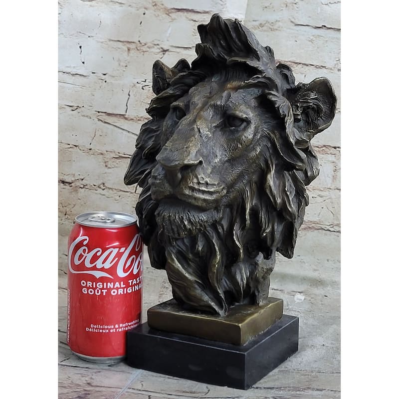 Hot Cast Bronze Male Lion Bust Sculpture Statue Original Art On Marble Base