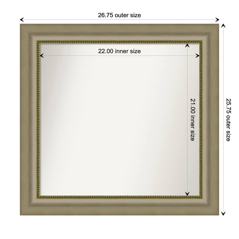 Vegas Silver Framed Non-Beveled Custom Wall Mirror, Bathroom Vanity Mirror - Outer Size: 26.75 x 25.75