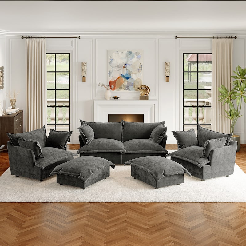 Cloud Chenille Upholstered Modular Sectional Sofa - Dark Grey-6 piece