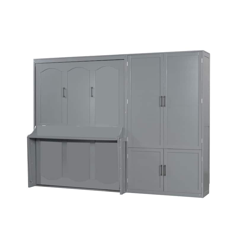 Queen Murphy Bed with Sofa & Shelves, Space-Saving Design