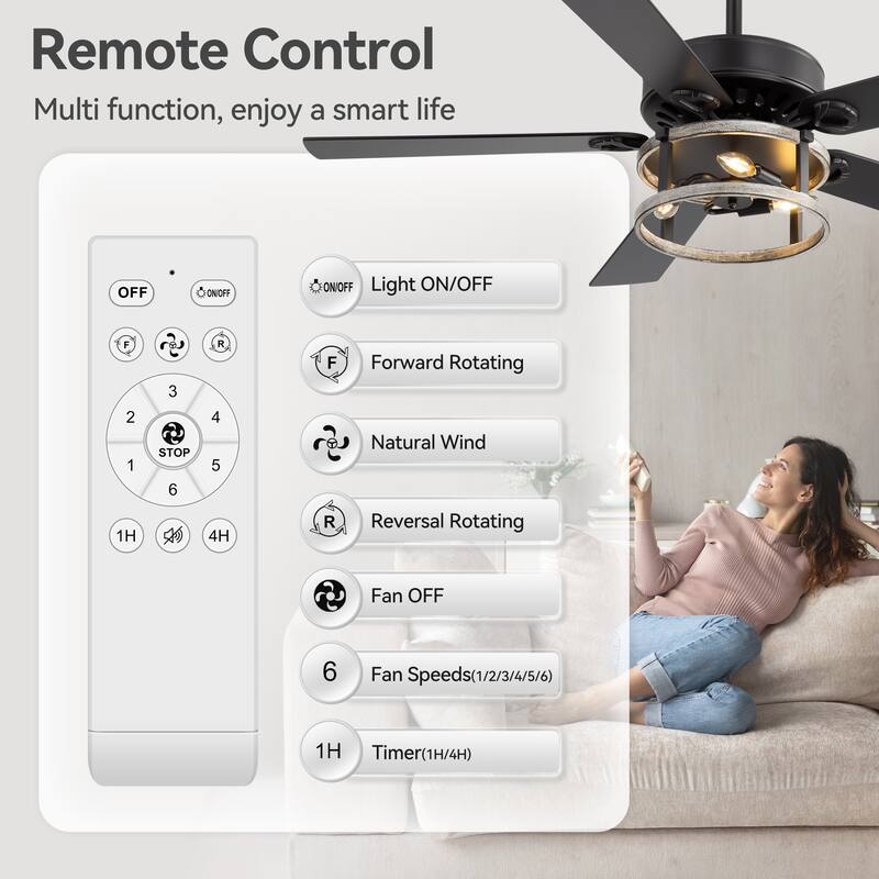 52" Reversible 5-Blade Caged Ceiling Fan with Light and Remote