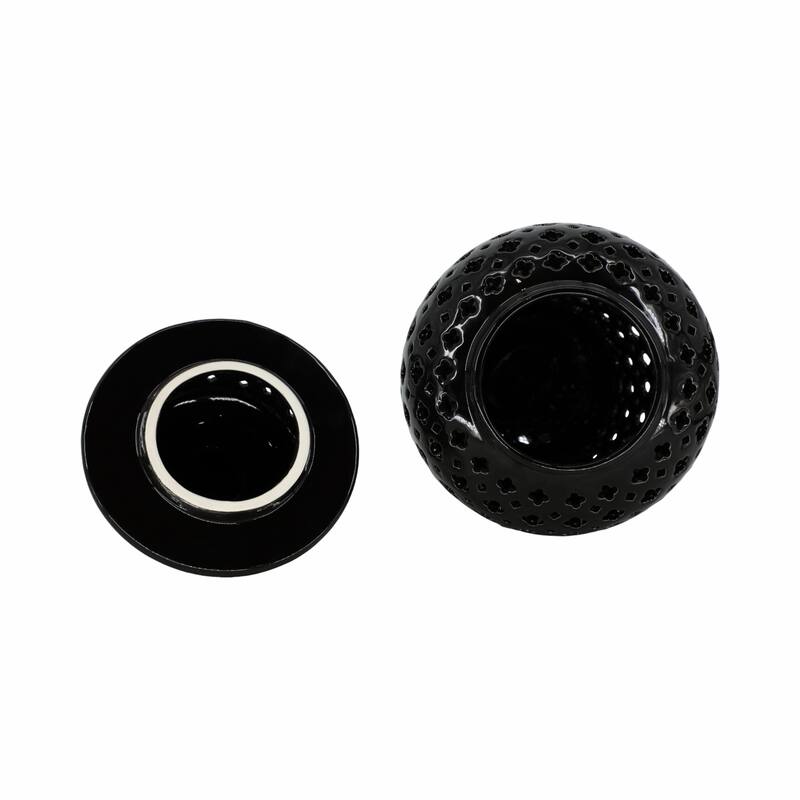 Modern Decorative Jar with Glossy Ceramic and Pierced Cutout Desig