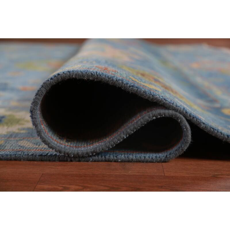 All-Over Blue Oushak Indian Large Rug Hand-Knotted Wool Carpet - 9'1" x 17'9"