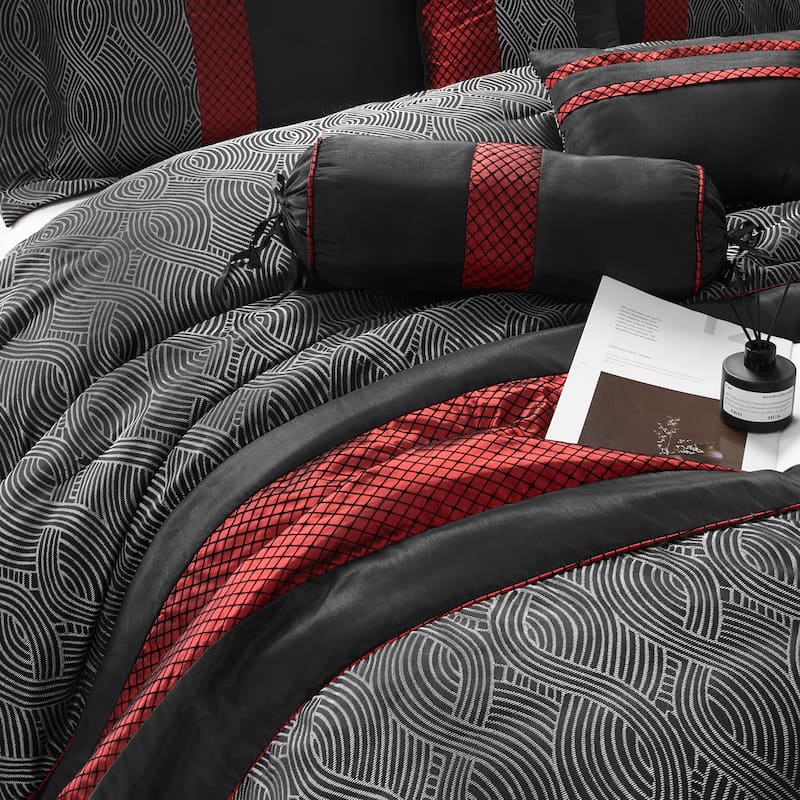 Nanshing Ester Red and Black 7-Piece Comforter Set