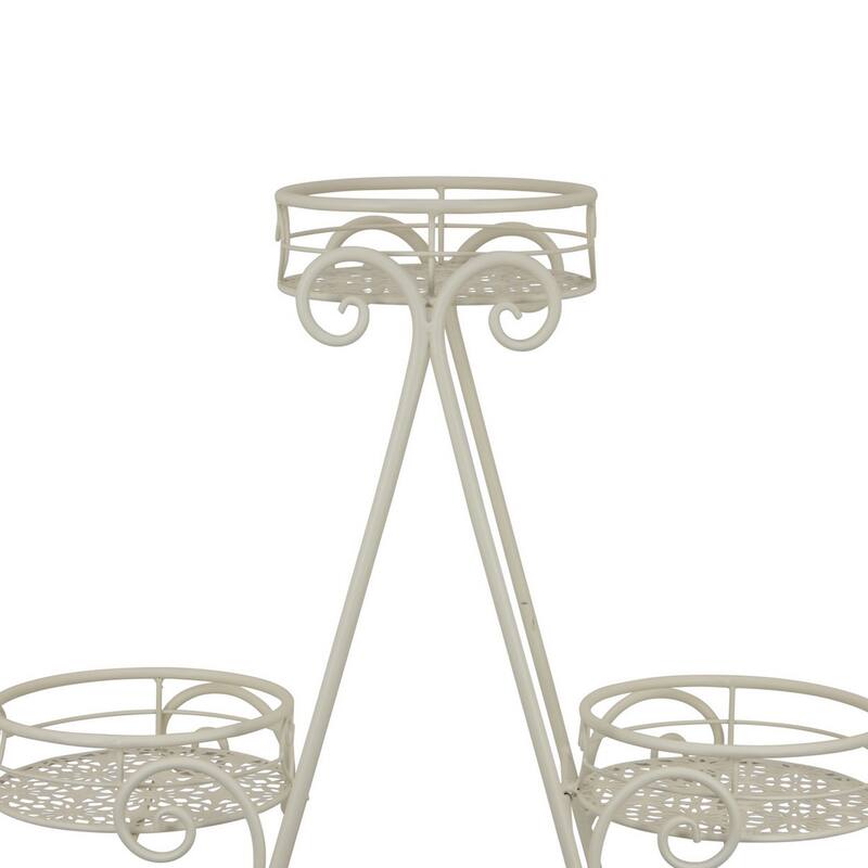 Shin Plant Stand with 4 Drainable Pots, Classic White Metal 33 Inch