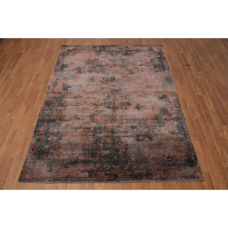 Hand Knotted Oriental Viscose Silk Carpet Modern Abstract Oranges & Rust Abstract Area Rug - 7' 9'' X 5' 9''