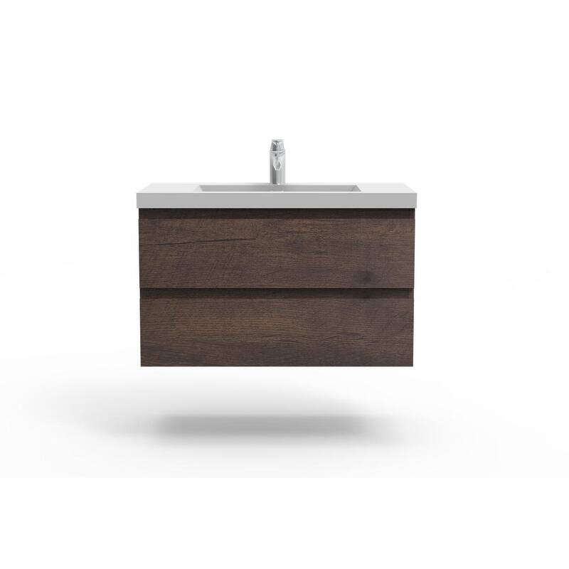 ABRUZZO 36" Floating Single Bathroom Vanity Wall-Mounted with Integrated Resin Top Basin 2 Soft Close Drawers Full Assembly