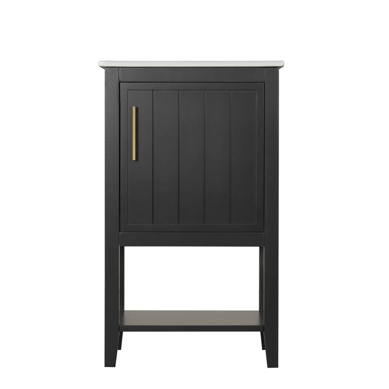 Small Bathroom Vanity with Sink, Bathroom Storage Cabinet with Soft Close Door, Single Vanity with Storage Rack and Open Shelf