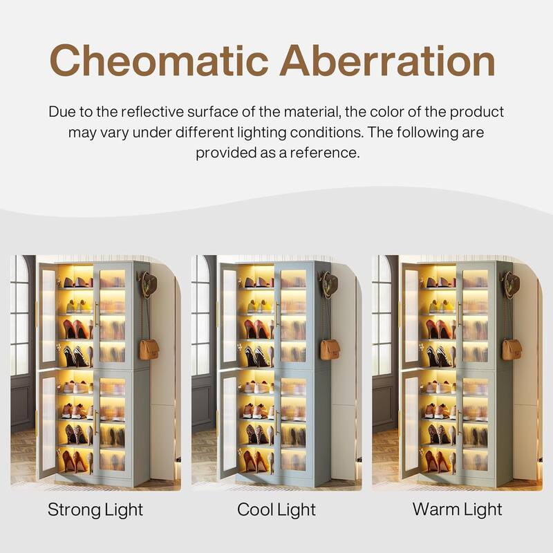 8-tier Modern Tall Bookcase Bookshelf with Doors and LED Light