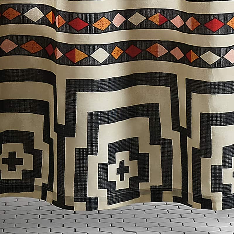 Hypnotic Black/Cream Fabric Shower Curtain by Jungalow