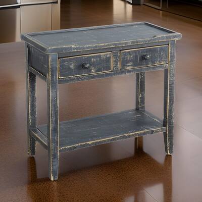 Rena Side End Table, 2 Drawers 1 Shelf, 28 Inch Rustic Black Mahogany