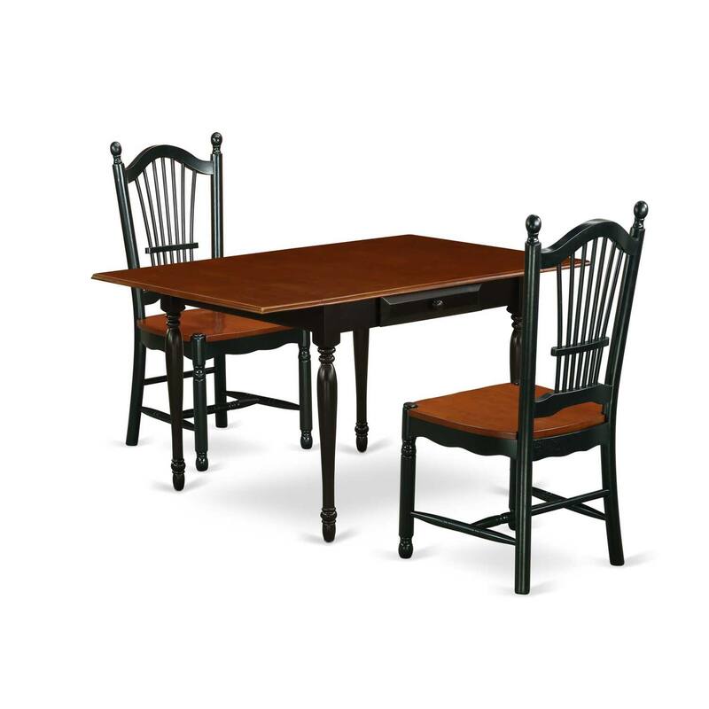HomeStock 3-Piece Black and Cherry Finish Solid Wood Top With Dropleaf Dining Table Set