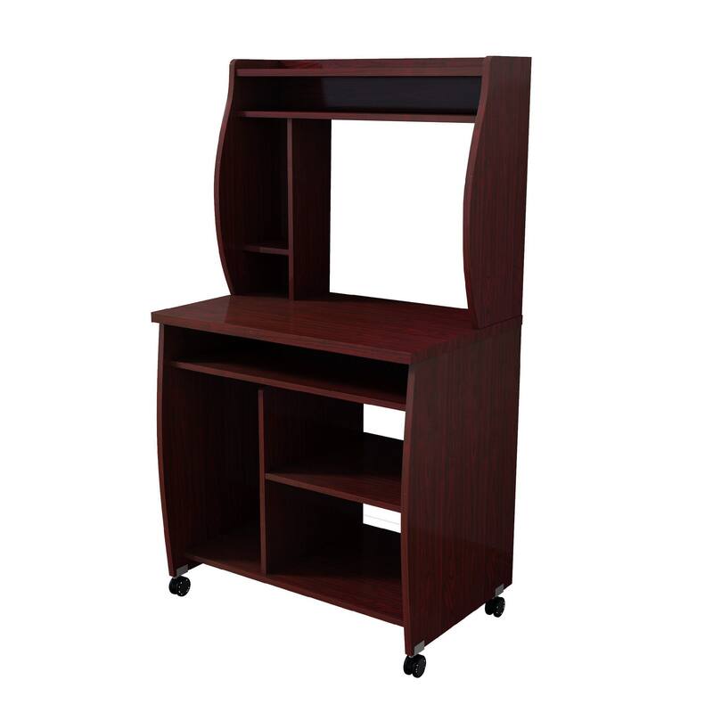 Niro Utility Desk Cart with Hutch, 7 Shelves, 53 Inch Mahogany Brown