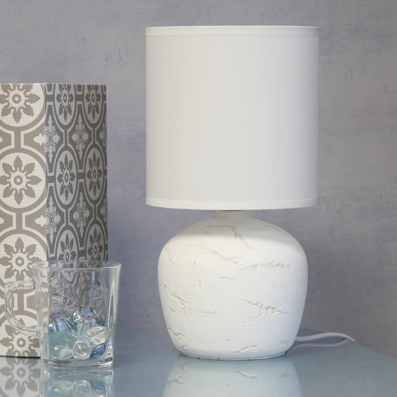 Marble Inspired Ceramic Table Lamp with White Fabric Drum Shade Modern Compact Accent Lighting Multiple Colors
