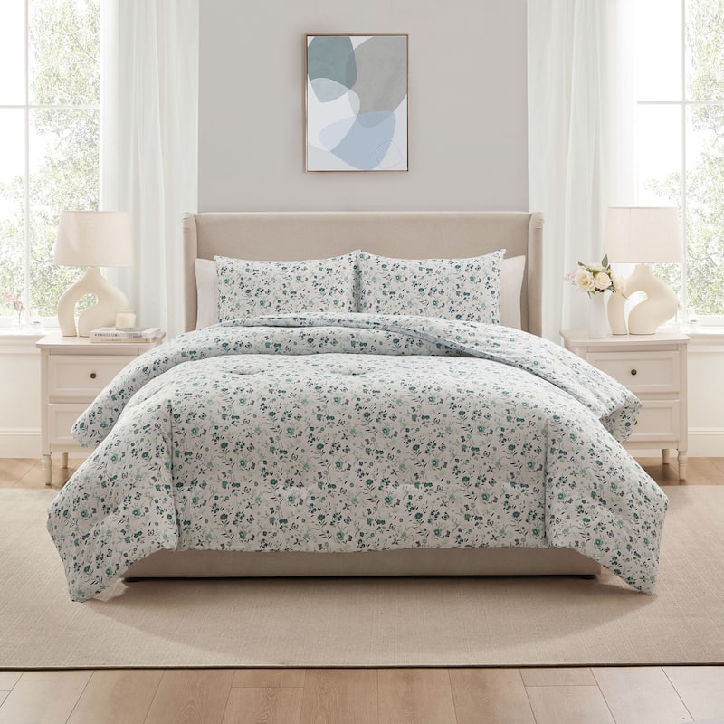 Empyrean Modern Comforter - 3 Piece Floral - Queen - Green Floral