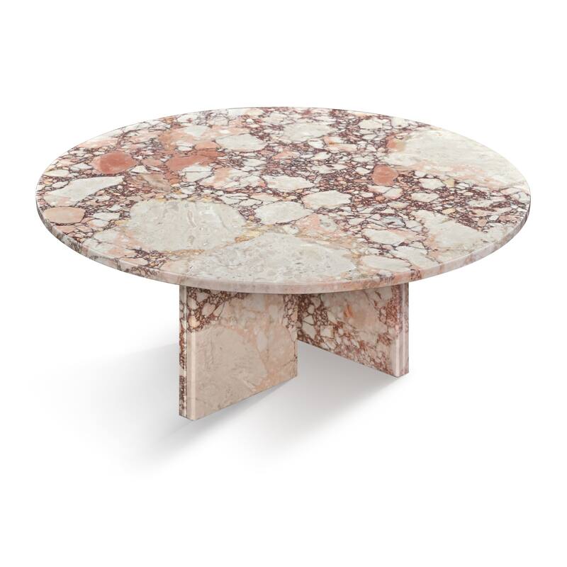 Roomfitters Round Natural Marble Coffee Table, Genuine Stone Living Room Table, Real Marble