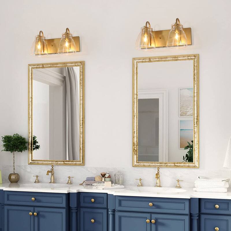 Chiry Mid-Century Modern 2-Light Gold Linear Glass Bathroom Vanity Light