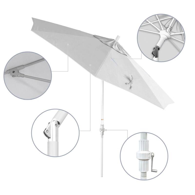 California Umbrella 9' Rd. Aluminum/Fiberglass Rib Patio Umb, Deluxe Crank Lift/Collar Tilt, White Finish, Pacifica Fabric