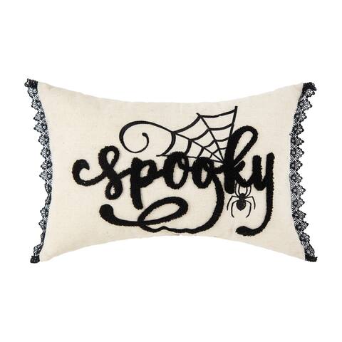 14" x 22" Spooky Black And White Halloween Embroidered Throw Pillow