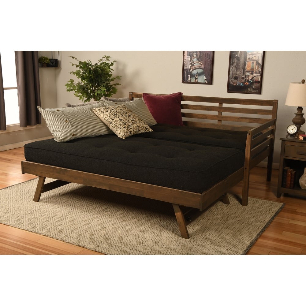 Somette Boho Daybed and Pop Up Bed in Rustic Walnut with Mattresses