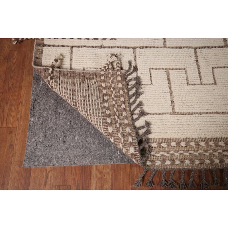Modern Moroccan Large Rug Handmade Beige Wool Carpet - 11'10"x 16'1"