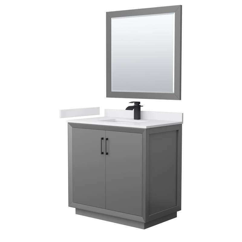 Strada 36-Inch Single Vanity Set, Cultured Marble Top, 34-Inch Mirror