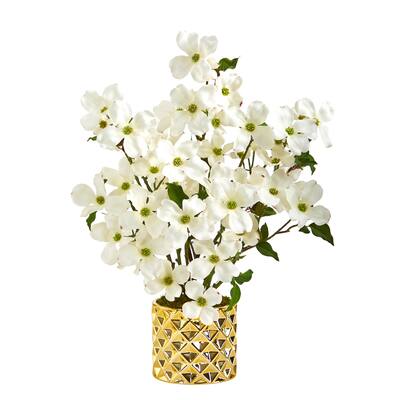 22" Dogwood Artificial Arrangement in Gold Vase