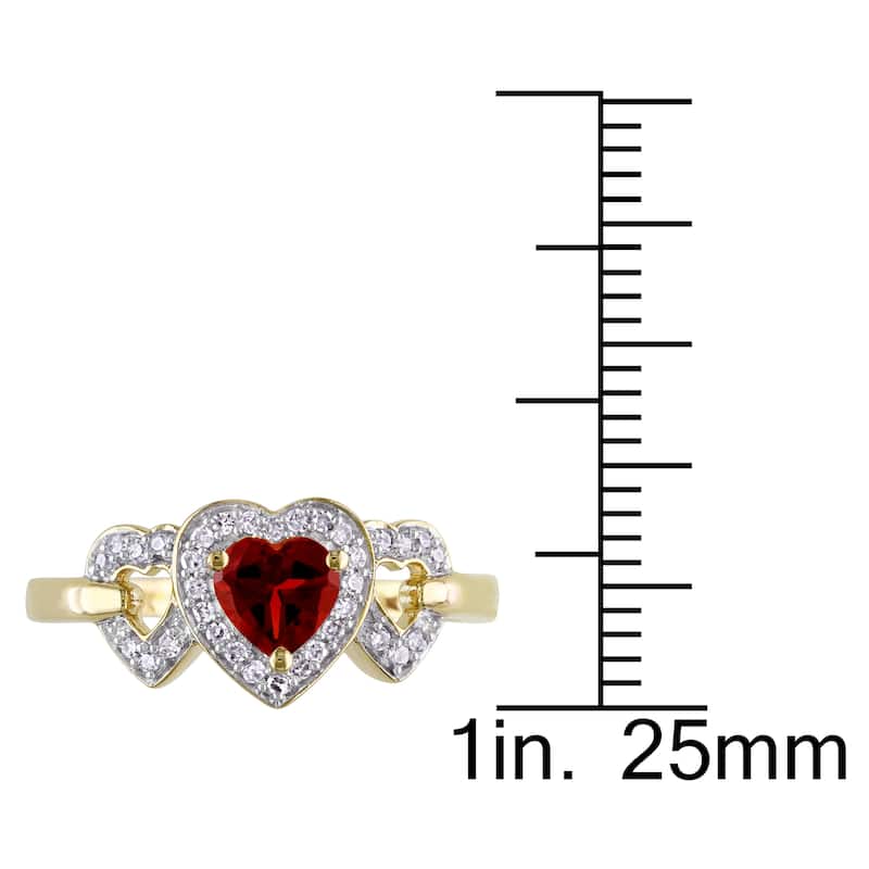 Miadora 10k Yellow Gold Garnet and 1/8ct TDW Diamond Heart Ring (G-H, I2-I3) - Red