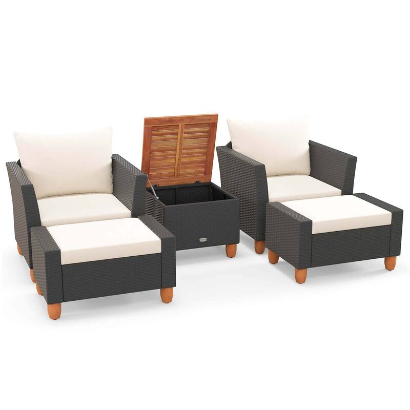 Costway 5 PCS Patio Furniture Set with Storage Table Ottomans Soft - See Details