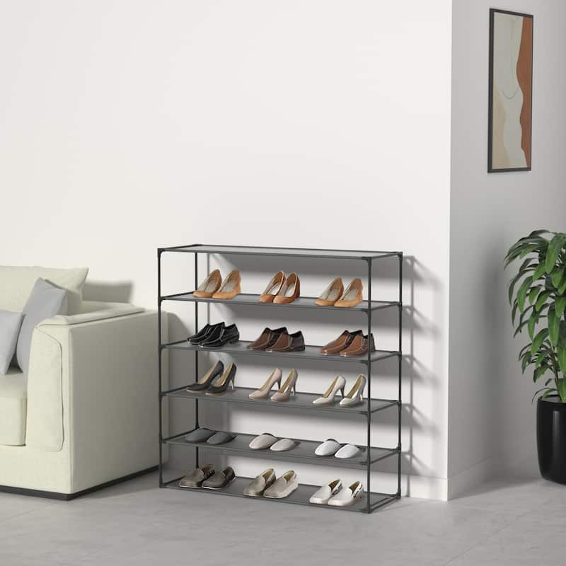 Modern Waterproof Shoe Rack Organizer Tower for Small Spaces Black - 6-Tier