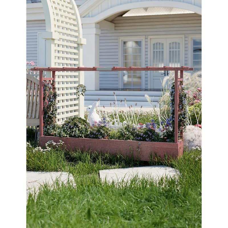 Wooden Elevated Garden Planter with Trellis