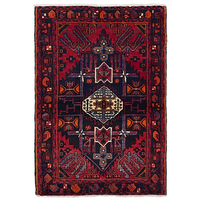 ECARPETGALLERY Hand-knotted Konya Anatolian Dark Navy, Red Wool Rug - 3'3 x 4'9