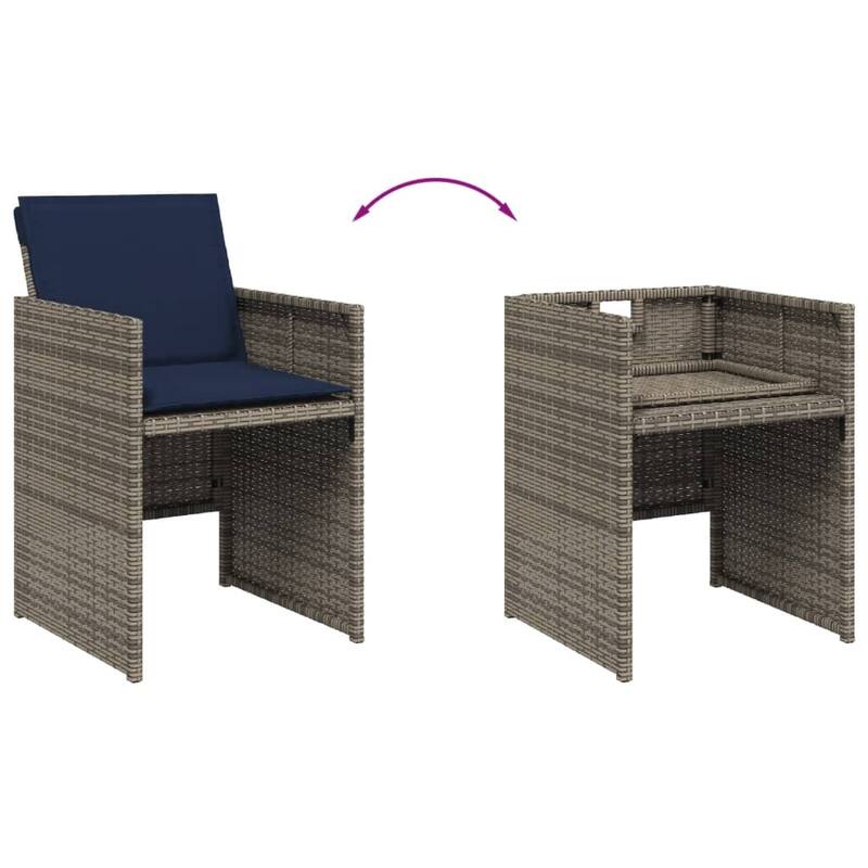 vidaXL 13/15/17 Piece Patio Dining Set with Cushions Gray Poly Rattan