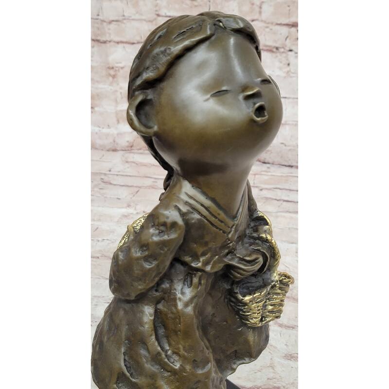 Signed Original Artwork By Milo Chinese Girl Holding Basket Bronze Sculpture