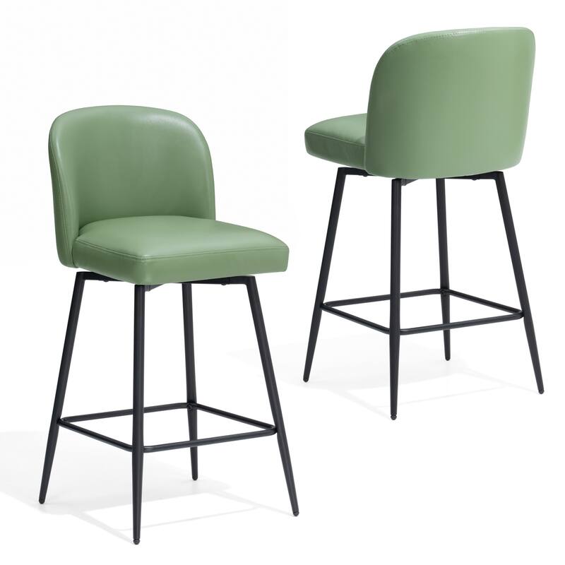 26.77" Counter Height Swivel Bar Stools with Backs and Metal Legs - Green -2PC