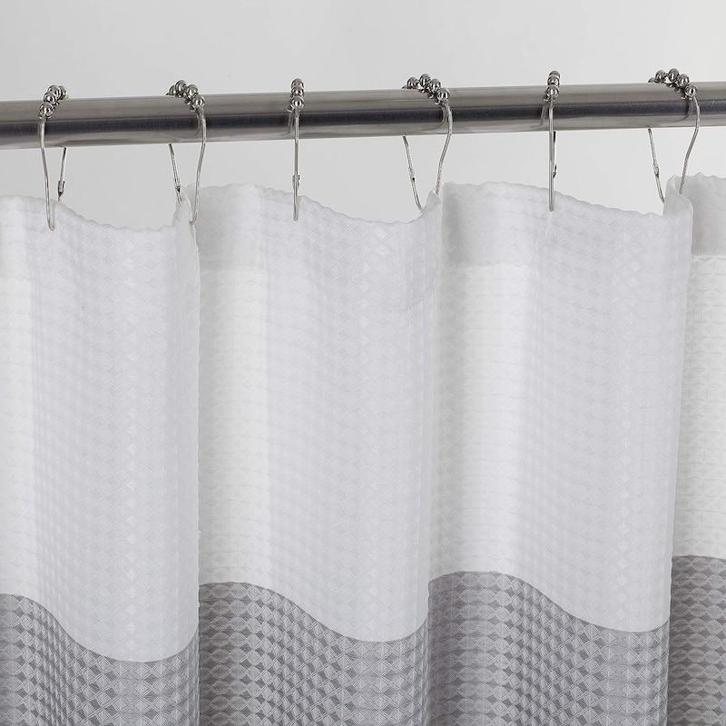 Dainty Home Striped Ombre Waffle Weave Fabric Shower Curtain