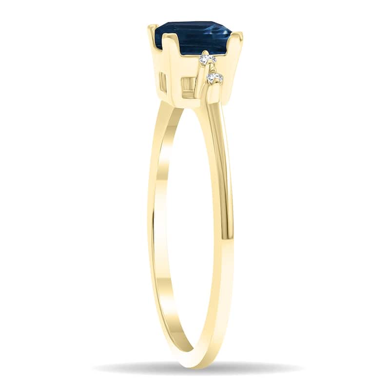 Women's Square Shaped Sapphire and Diamond Sparkle Ring in 10K Yellow Gold
