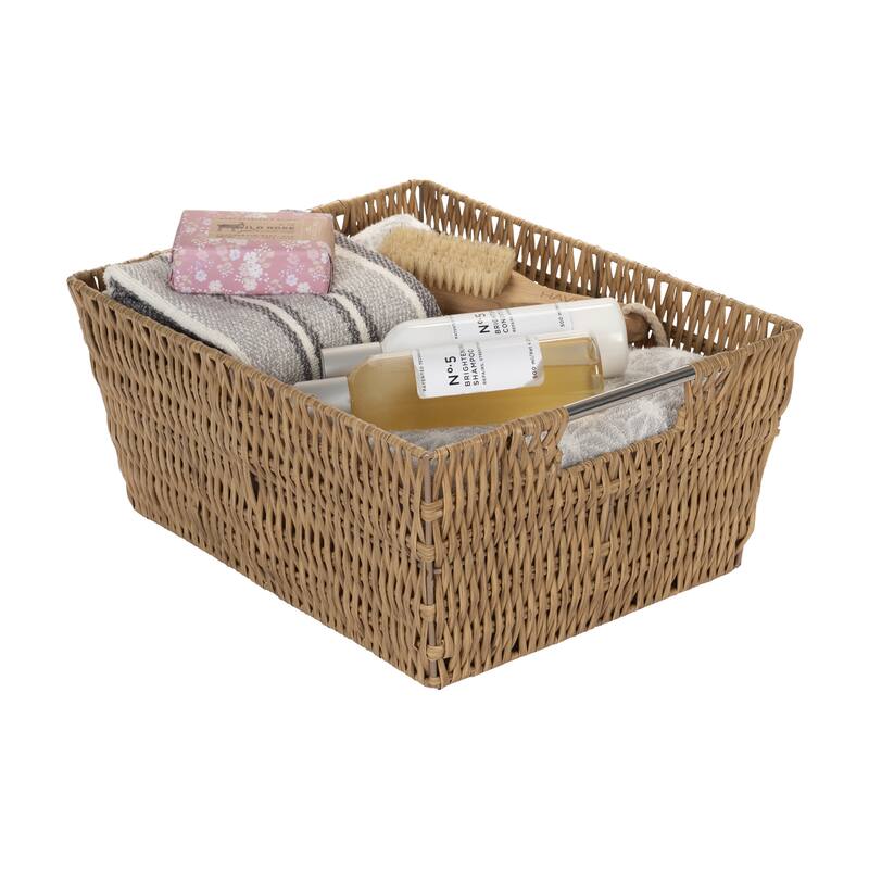 Simplify 3 Pack Set Rattan Tote Baskets in Natural - 8.3"x 11.5"x 5.5"
