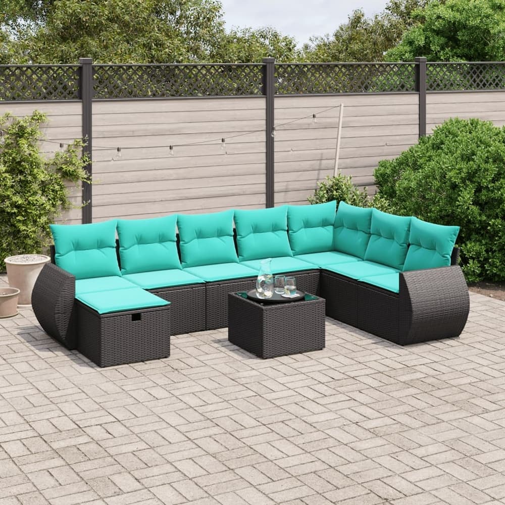 vidaXL Patio Sofa Set with Cushions Outdoor Conversation Furniture Poly Rattan - 24.4" x 24.4" x 27.2"