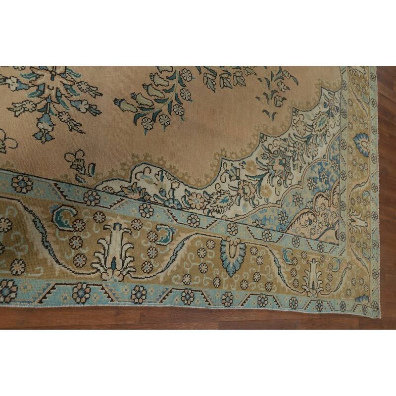 Tabriz Vintage Persian Area Rug Handmade Traditional Peach Wool Carpet - 9'7" x 12'8"