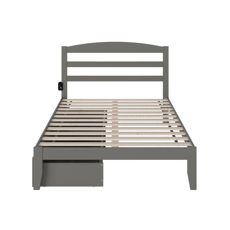 Full Size Bed Frame with Drawers - Southwestern Style Grey Bed - Storage Platform Bed