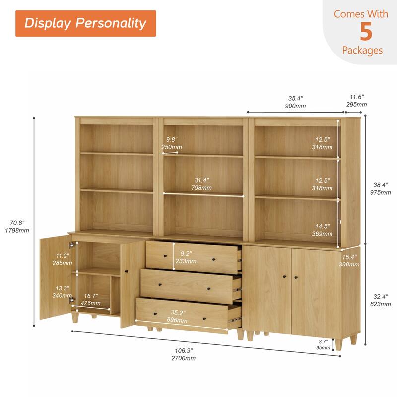 71" Tall Pantry Cabinet Set of 3, Modern Kitchen Storage Pantry with Drawers and Doors, Modular Storage Cabinets for Dining Room