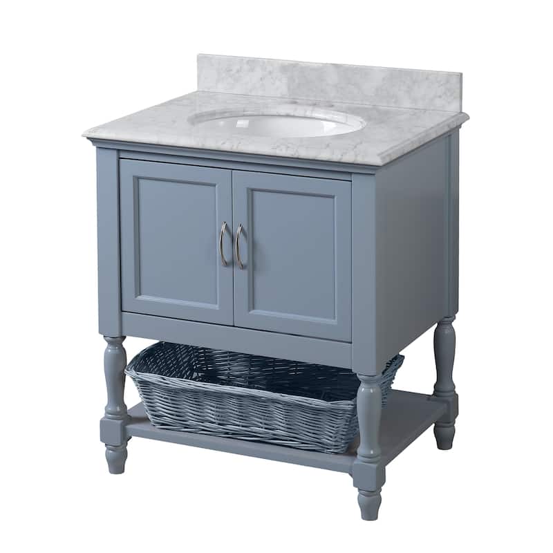 KitchenBathCollection Beverly 30" BathroomVanity w/ Carrara Marble Top