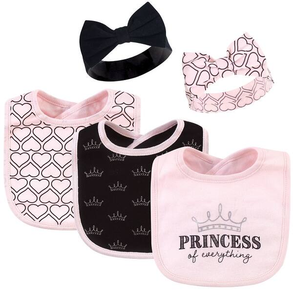 slide 1 of 1, Hudson Baby Infant Girl Cotton Bib and Headband Set 5pk, Princess, One Size - Princess - One Size