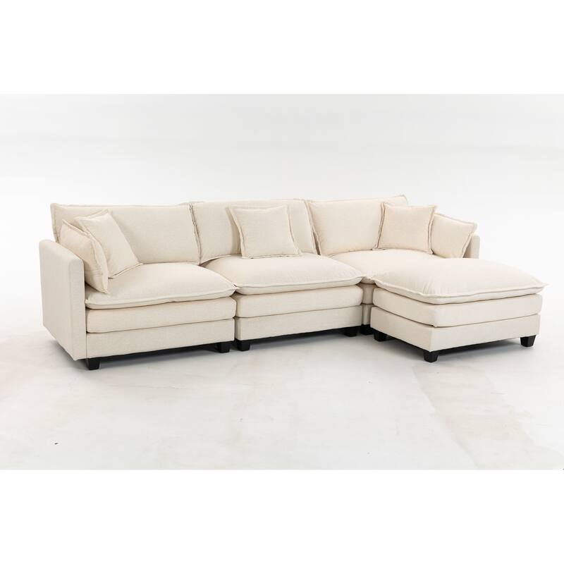 Anmytek 3-Seat 114.17" Modern Sectional Sleeper Sofa with Ottoman, Waist Pillows & Chaise Lounge
