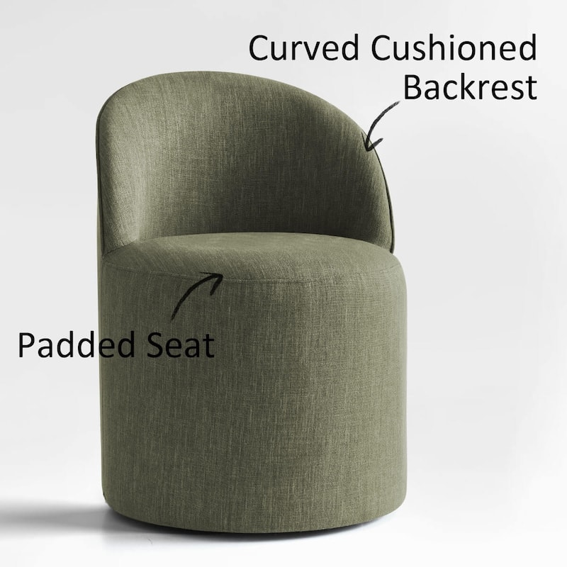 Olive Green Linen Rolling Upholstered Dining Chair with Wheels