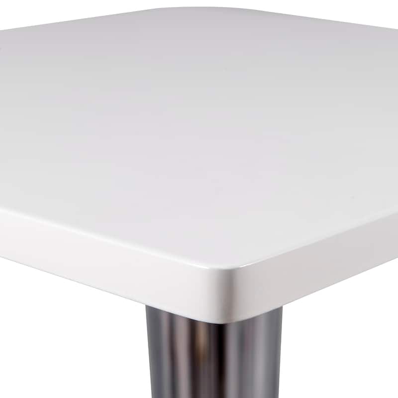 Glen Modern MDF Square Dining Table in Polished Chrome Base Clear Acrylic Base Floor Pads Easy Assembly - 23.75"