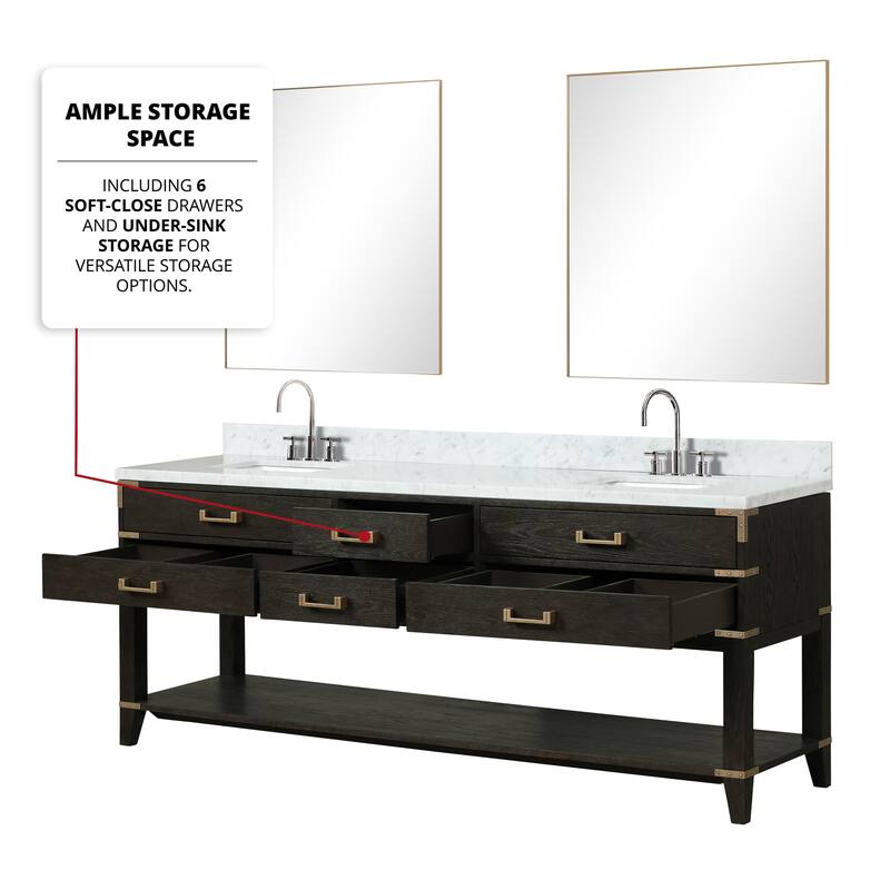 Lexora Norwalk Bath Vanity, Carrara Marble Top, Faucet Set, and Mirror