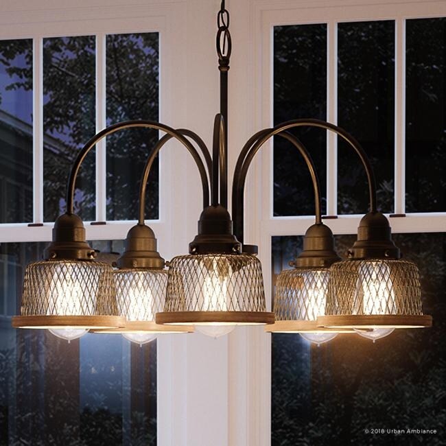 Luxury Vintage Chandelier, 16.25"H x 24"W, with Industrial Chic Style, Olde Bronze Finish by Urban Ambiance (60 to 100 Watts - Steel - Bronze - 4 to - Chandeliers For Bedrooms by Overstock.com